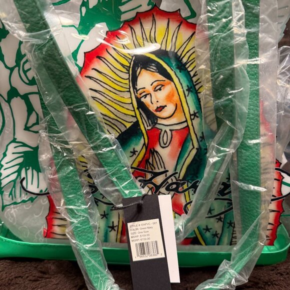 Ed Hardy Graphic Green Virgin Mary Clear Tote Bag NWT - Picture 3 of 3